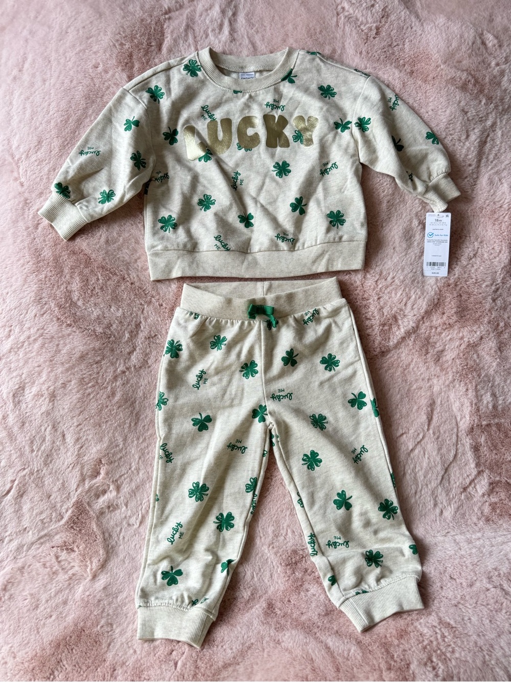 NWT Carter’s Girl St. Patrick's Day Sweatshirt & Pant Set Cream Size 18 months